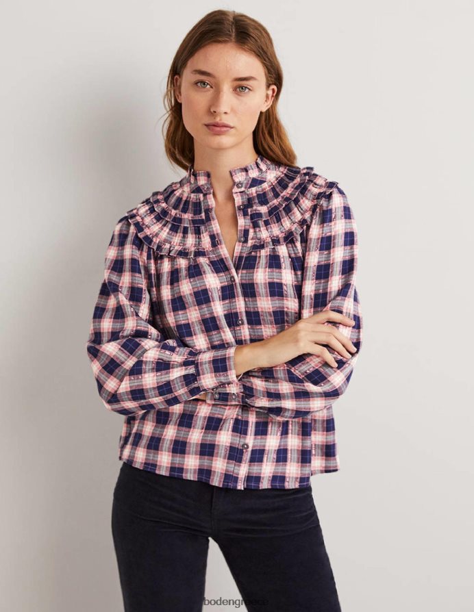 επιταγή ναυτικού & χαλκού lurex είδη ένδυσης πουκάμισο με ψηλό λαιμό Boden γυναίκες 464PH81959