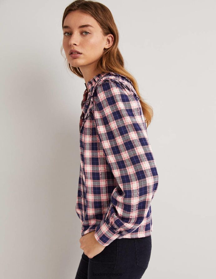 επιταγή ναυτικού & χαλκού lurex είδη ένδυσης πουκάμισο με ψηλό λαιμό Boden γυναίκες 464PH81959