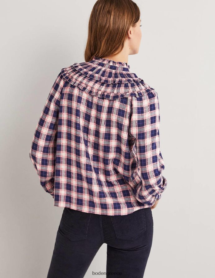 επιταγή ναυτικού & χαλκού lurex είδη ένδυσης πουκάμισο με ψηλό λαιμό Boden γυναίκες 464PH81959