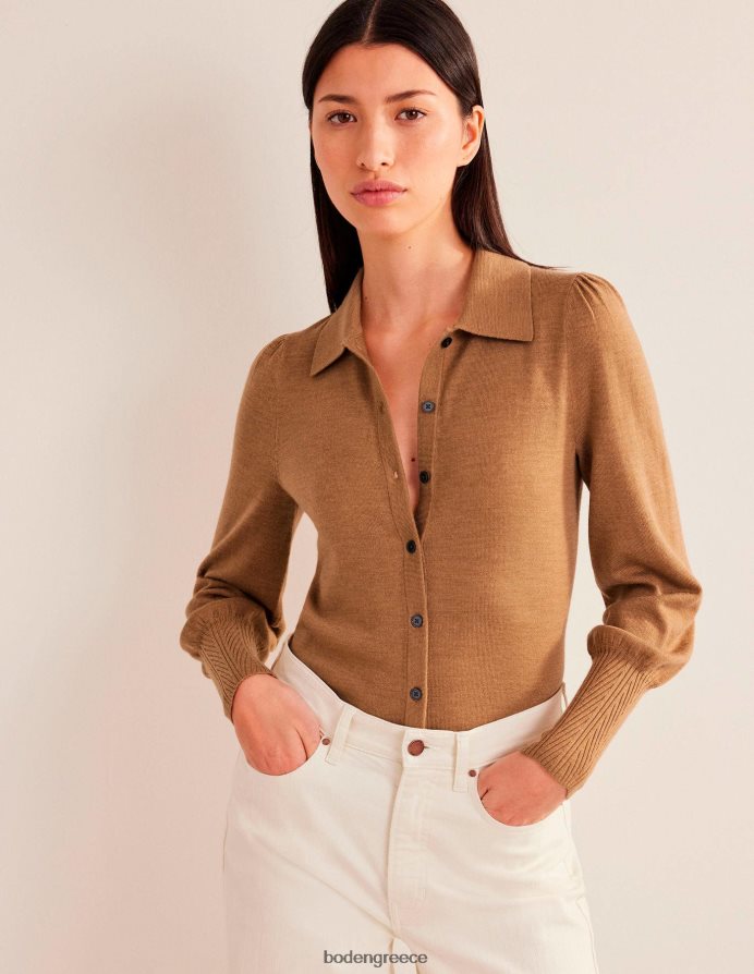 μελανζέ καμήλας είδη ένδυσης πουκάμισο με μανσέτα με λεπτομέρεια merino Boden γυναίκες 464PH81440