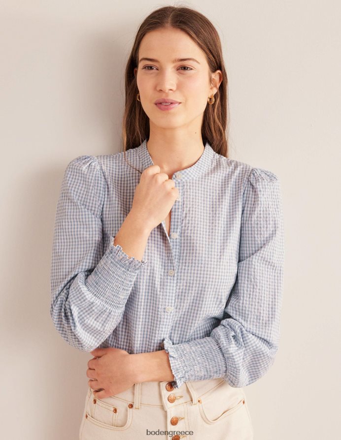 μπλε χιονοθύελλα micro gingham είδη ένδυσης πουκάμισο με μανσέτα Boden γυναίκες 464PH82171