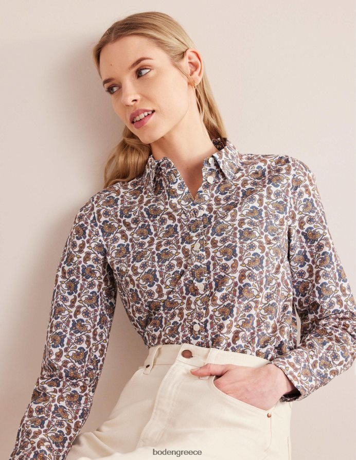 ιβουάρ & μπλοκ paisley είδη ένδυσης ίσιο βαμβακερό πουκάμισο Boden γυναίκες 464PH81365