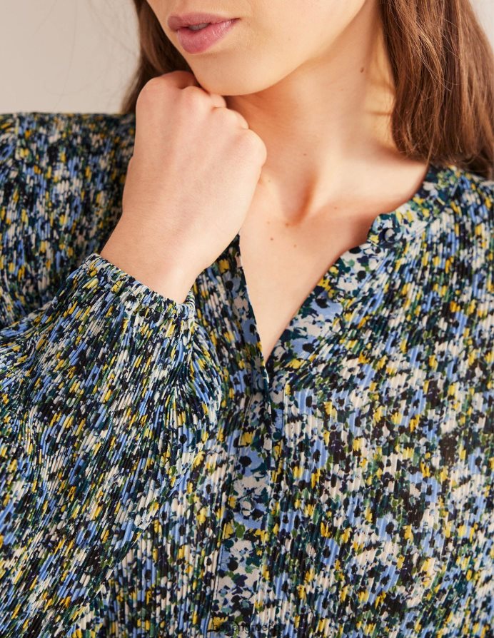 λιναρόσπορος & ζωγραφική ανθίδα είδη ένδυσης plisse πιέτες μπλούζα Boden γυναίκες 464PH81682