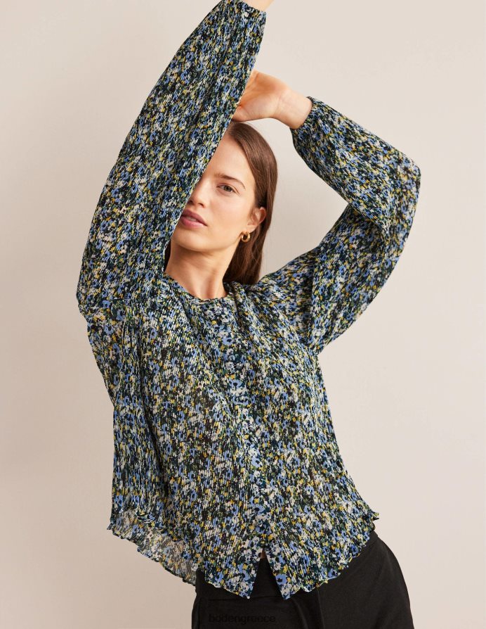 λιναρόσπορος & ζωγραφική ανθίδα είδη ένδυσης plisse πιέτες μπλούζα Boden γυναίκες 464PH81682