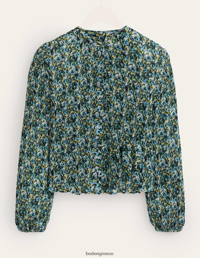 λιναρόσπορος & ζωγραφική ανθίδα είδη ένδυσης plisse πιέτες μπλούζα Boden γυναίκες 464PH81682