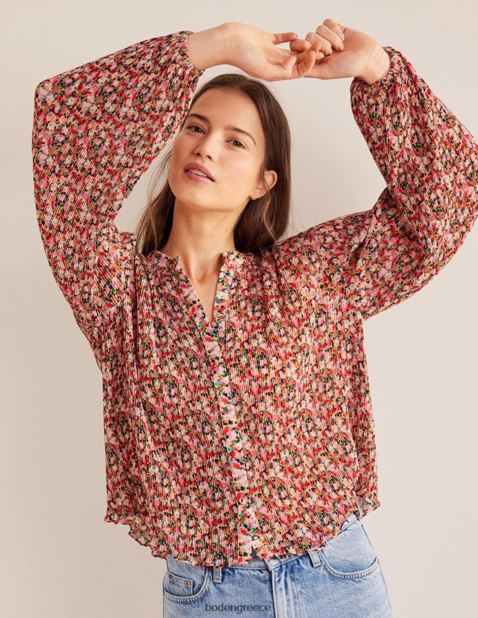 λουλουδάκι πολλαπλών & ζωγραφικής είδη ένδυσης plisse πιέτες μπλούζα Boden γυναίκες 464PH81926