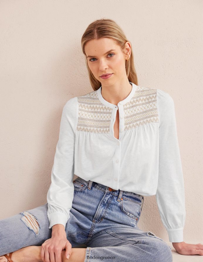 ελεφαντόδοντο & χρυσοκέντημα είδη ένδυσης smocked yoke κεντημένο πουκάμισο Boden γυναίκες 464PH81275