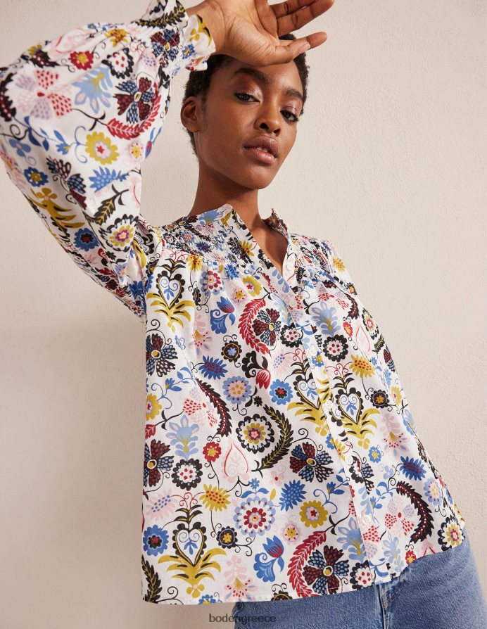 ελεφαντόδοντο & τροπική γοητεία είδη ένδυσης smocked yoke βαμβακερή μπλούζα Boden γυναίκες 464PH81871