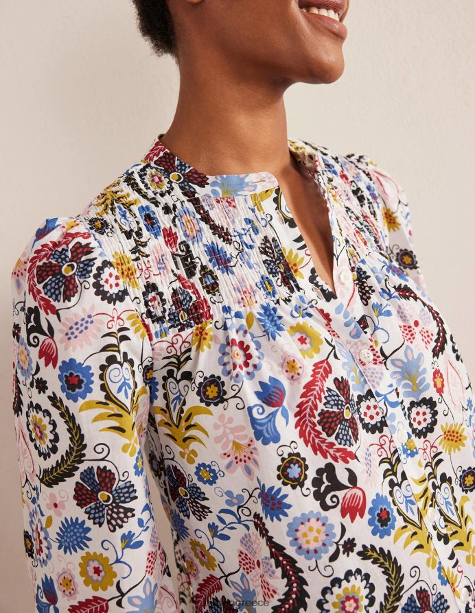 ελεφαντόδοντο & τροπική γοητεία είδη ένδυσης smocked yoke βαμβακερή μπλούζα Boden γυναίκες 464PH81871