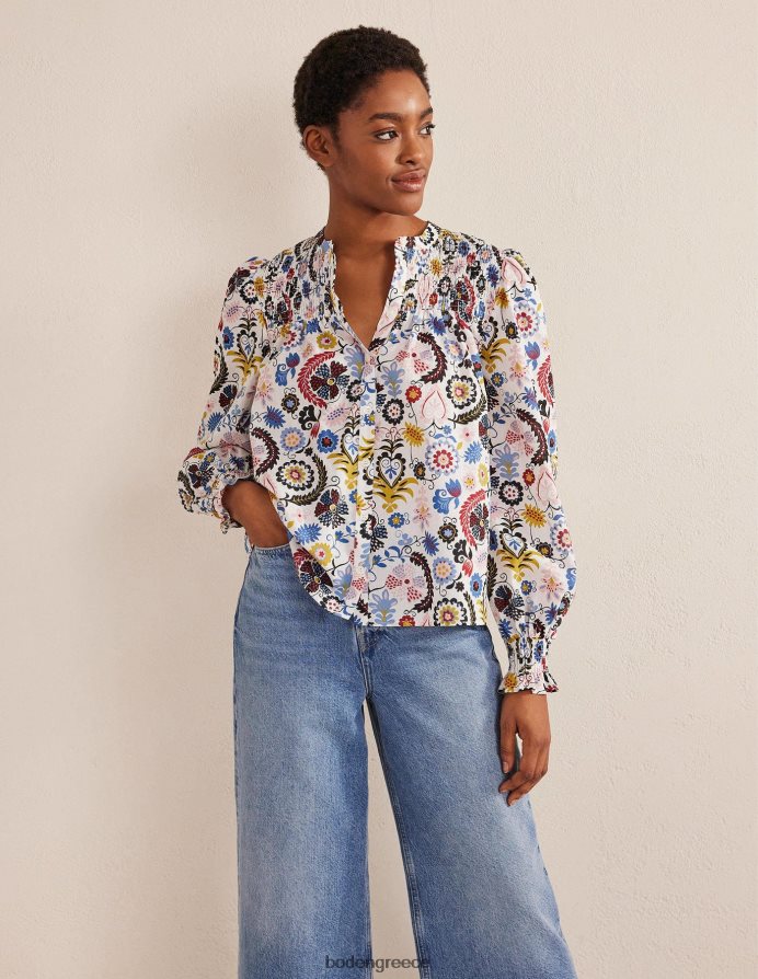 ελεφαντόδοντο & τροπική γοητεία είδη ένδυσης smocked yoke βαμβακερή μπλούζα Boden γυναίκες 464PH81871