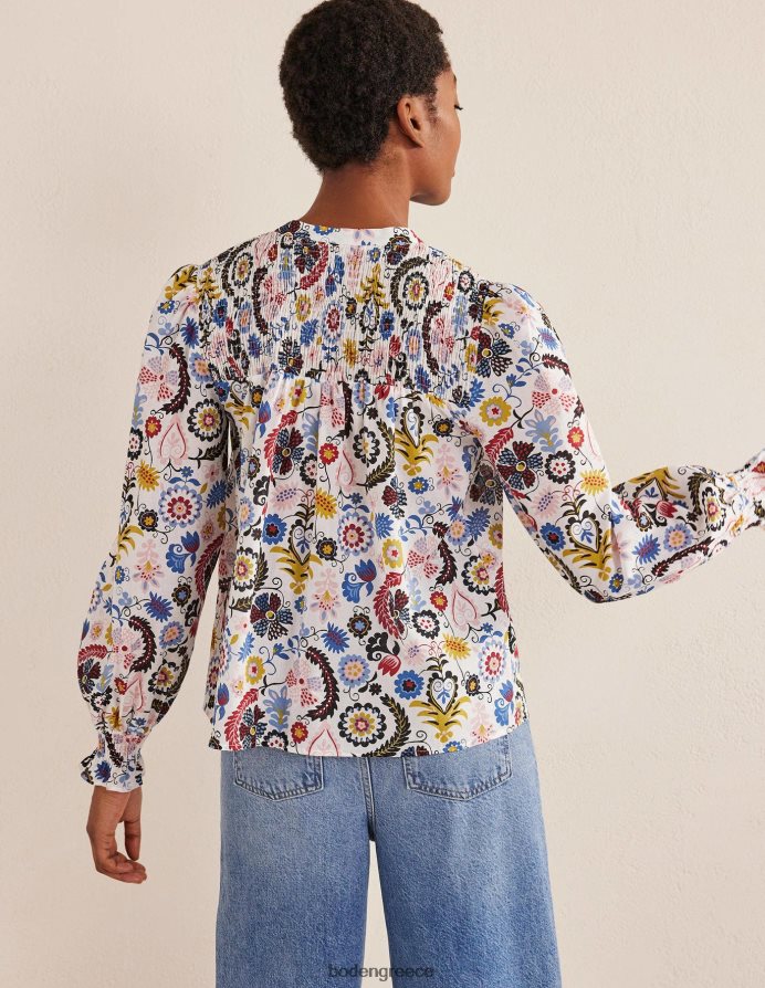 ελεφαντόδοντο & τροπική γοητεία είδη ένδυσης smocked yoke βαμβακερή μπλούζα Boden γυναίκες 464PH81871