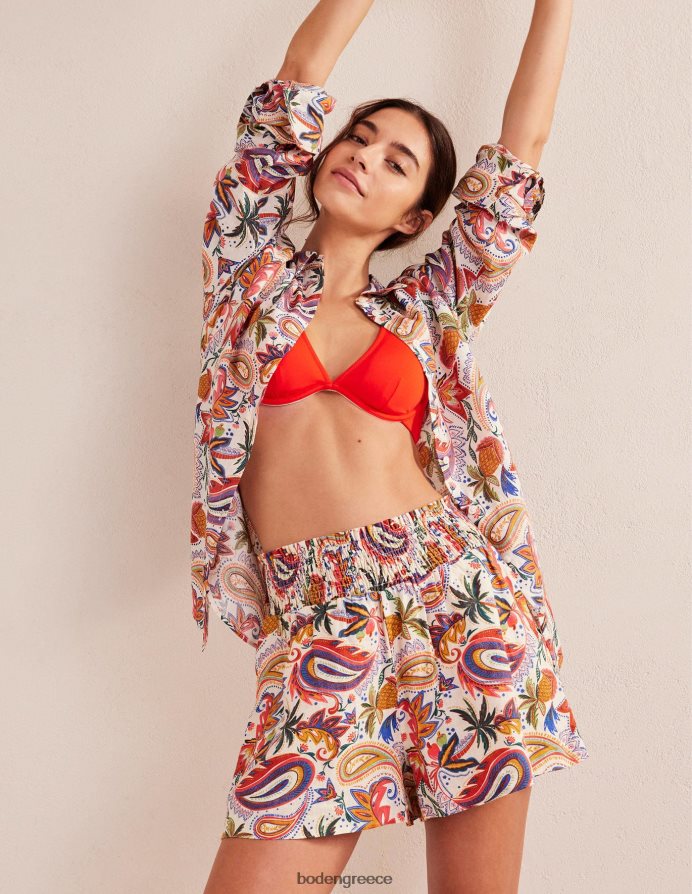 ιβουάρ συνομιλητική εκτύπωση είδη ένδυσης λινό σορτς με μέση Boden γυναίκες 464PH82393