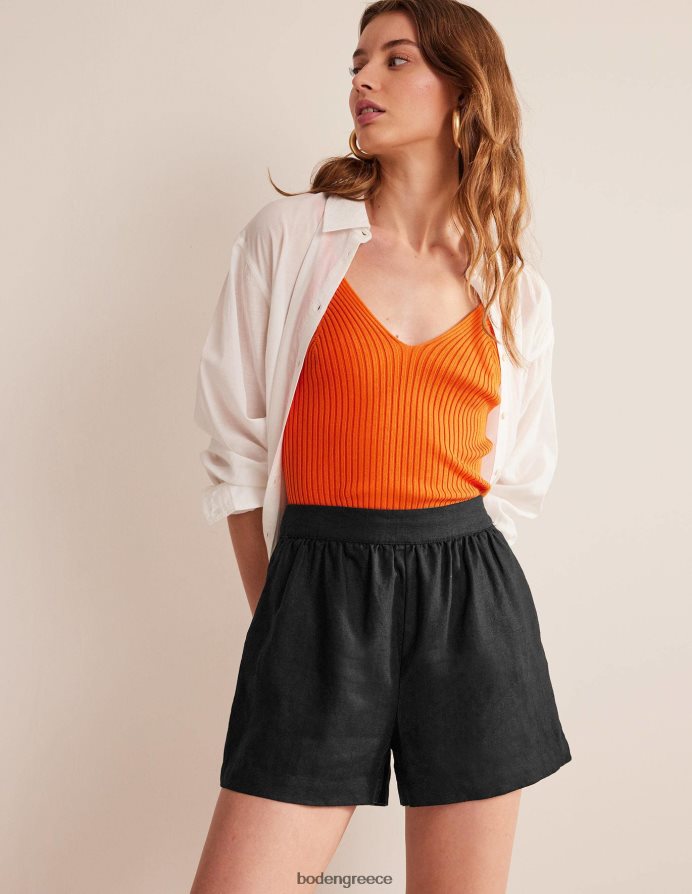 μαύρος είδη ένδυσης λινό σορτς που τραβιέται Boden γυναίκες 464PH8612