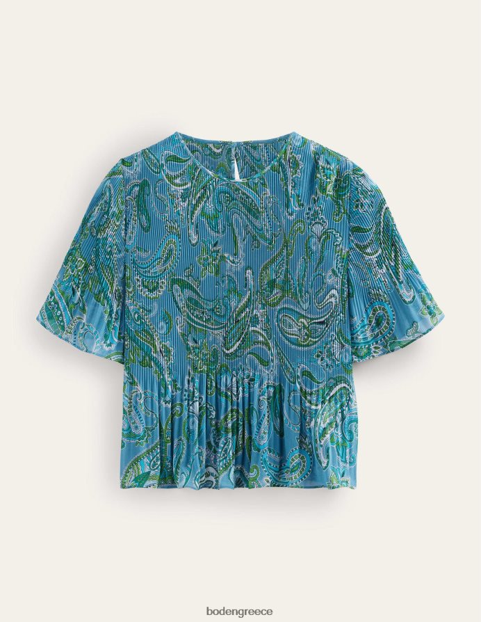 Aegean blue & paradise pop είδη ένδυσης Πλισέ μπλουζάκι με φτερούγισμα Boden γυναίκες 464PH8104