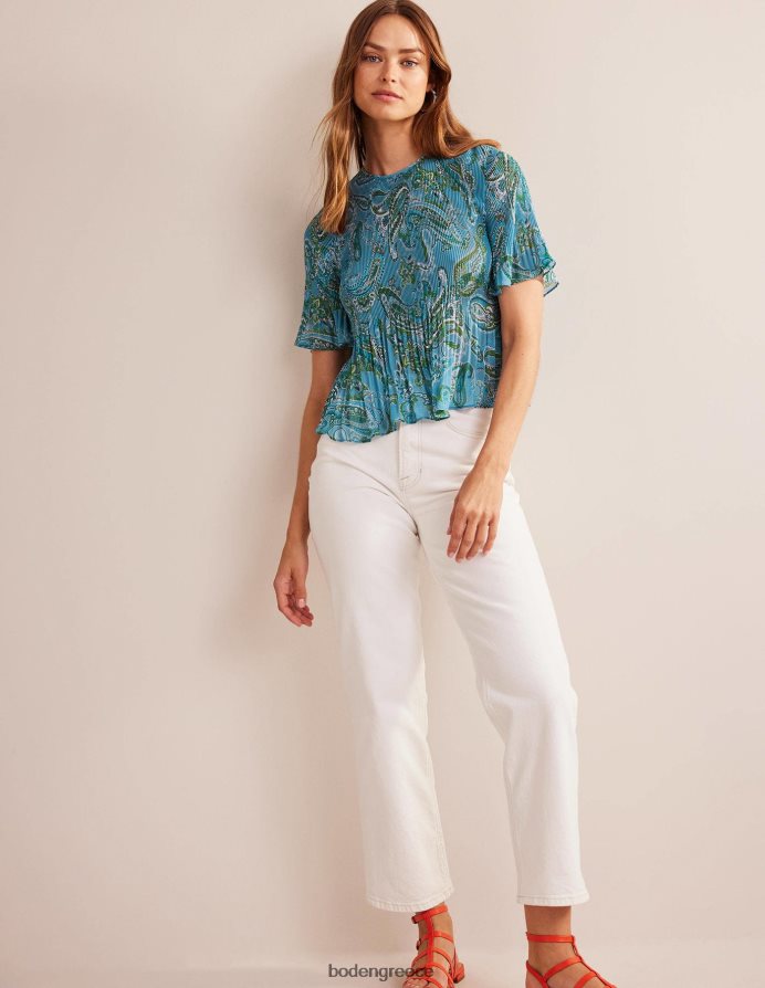 Aegean blue & paradise pop είδη ένδυσης Πλισέ μπλουζάκι με φτερούγισμα Boden γυναίκες 464PH8104