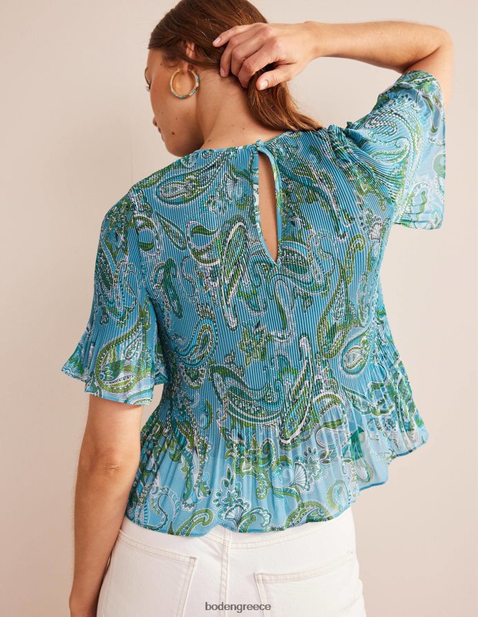 Aegean blue & paradise pop είδη ένδυσης Πλισέ μπλουζάκι με φτερούγισμα Boden γυναίκες 464PH8104
