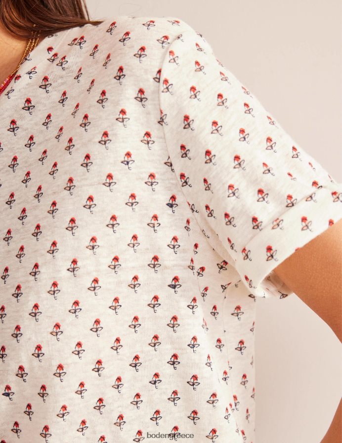 ρουζ ιβουάρ & τουλίπα είδη ένδυσης εμπριμέ λινό μπλουζάκι Boden γυναίκες 464PH81012