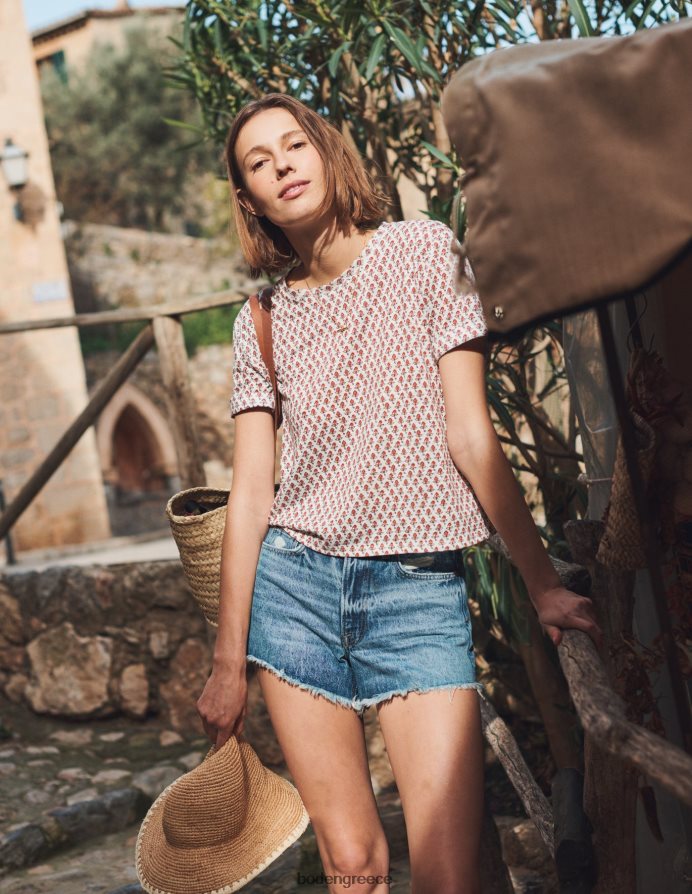 ρουζ ιβουάρ & τουλίπα είδη ένδυσης εμπριμέ λινό μπλουζάκι Boden γυναίκες 464PH81012