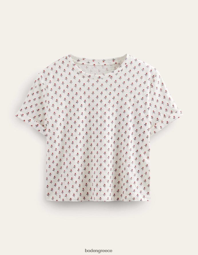 ρουζ ιβουάρ & τουλίπα είδη ένδυσης εμπριμέ λινό μπλουζάκι Boden γυναίκες 464PH81012