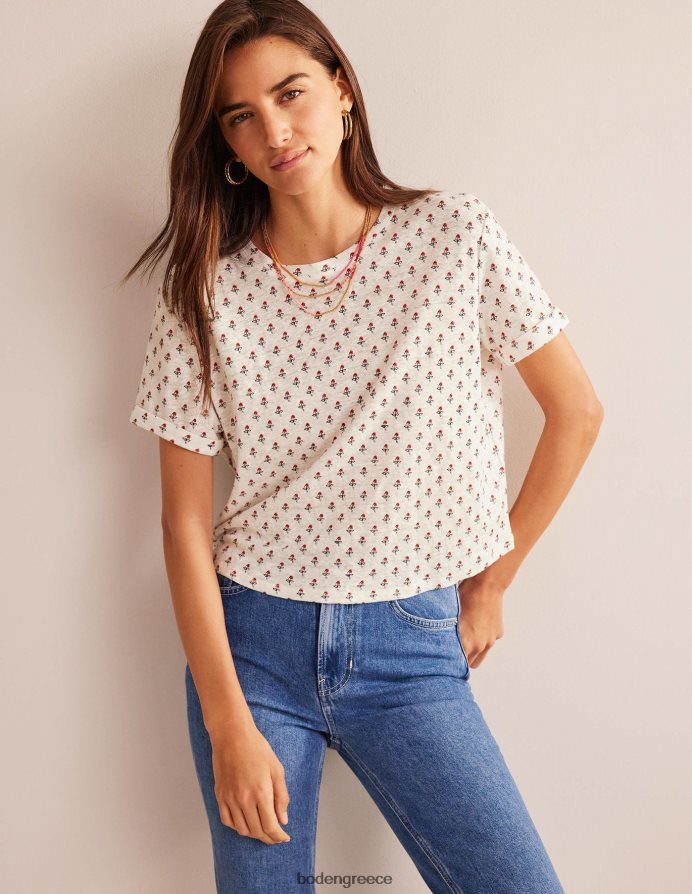 ρουζ ιβουάρ & τουλίπα είδη ένδυσης εμπριμέ λινό μπλουζάκι Boden γυναίκες 464PH81012