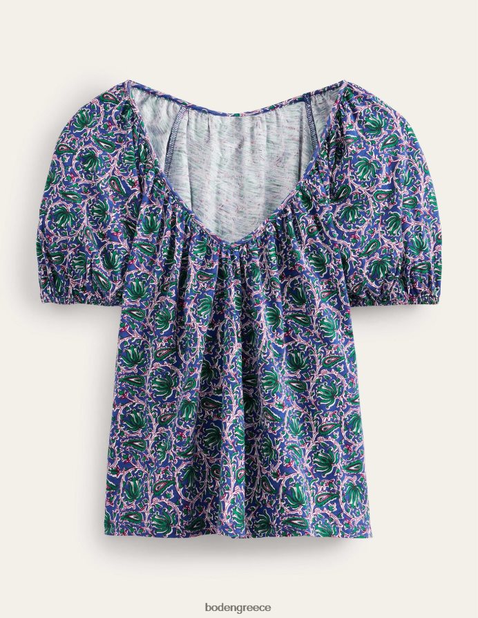 μπλε κύμα & βοτανική κλήμα είδη ένδυσης Κούνια μπλούζα με λαιμόκοψη Boden γυναίκες 464PH8108