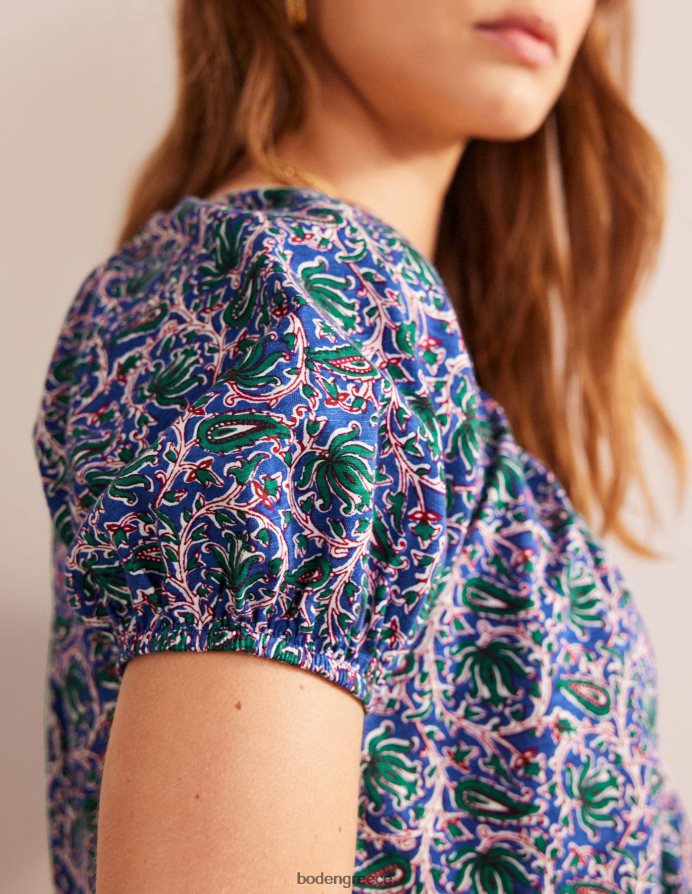μπλε κύμα & βοτανική κλήμα είδη ένδυσης Κούνια μπλούζα με λαιμόκοψη Boden γυναίκες 464PH8108
