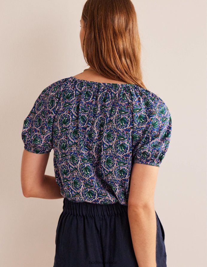 μπλε κύμα & βοτανική κλήμα είδη ένδυσης Κούνια μπλούζα με λαιμόκοψη Boden γυναίκες 464PH8108