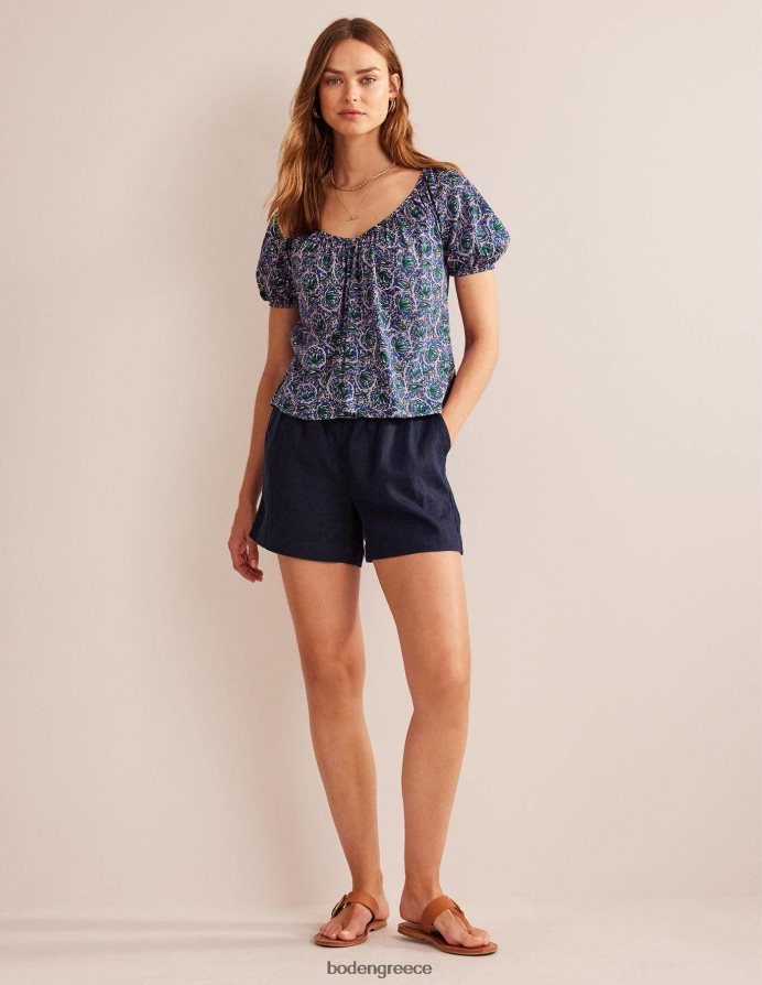 μπλε κύμα & βοτανική κλήμα είδη ένδυσης Κούνια μπλούζα με λαιμόκοψη Boden γυναίκες 464PH8108