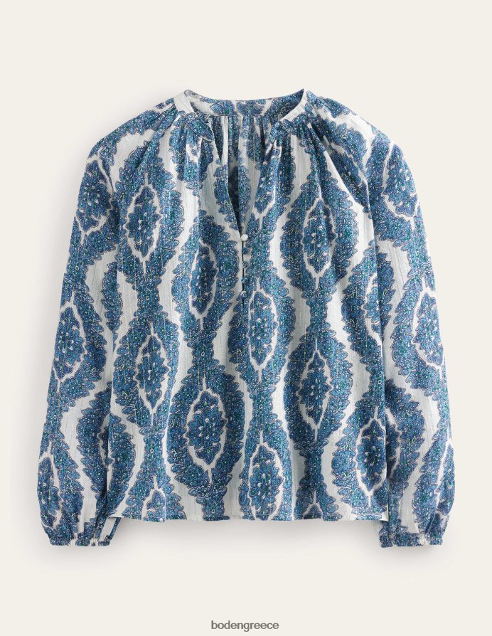 μπλε & βοτανικό στεφάνι είδη ένδυσης εμπριμέ με λαιμόκοψη αστραφτερή μπλούζα Boden γυναίκες 464PH8112