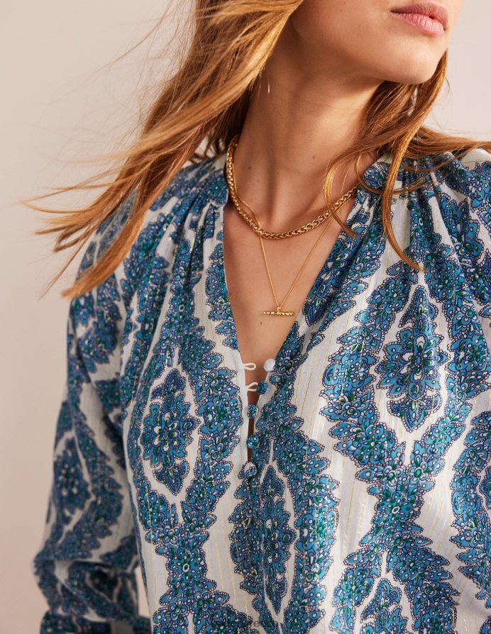 μπλε & βοτανικό στεφάνι είδη ένδυσης εμπριμέ με λαιμόκοψη αστραφτερή μπλούζα Boden γυναίκες 464PH8112