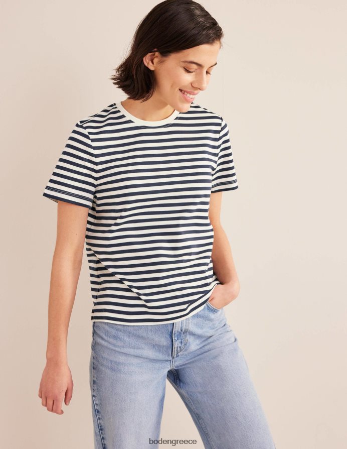 ιβουάρ/ναυτική ρίγα είδη ένδυσης τέλειο βαμβακερό μπλουζάκι Boden γυναίκες 464PH8120