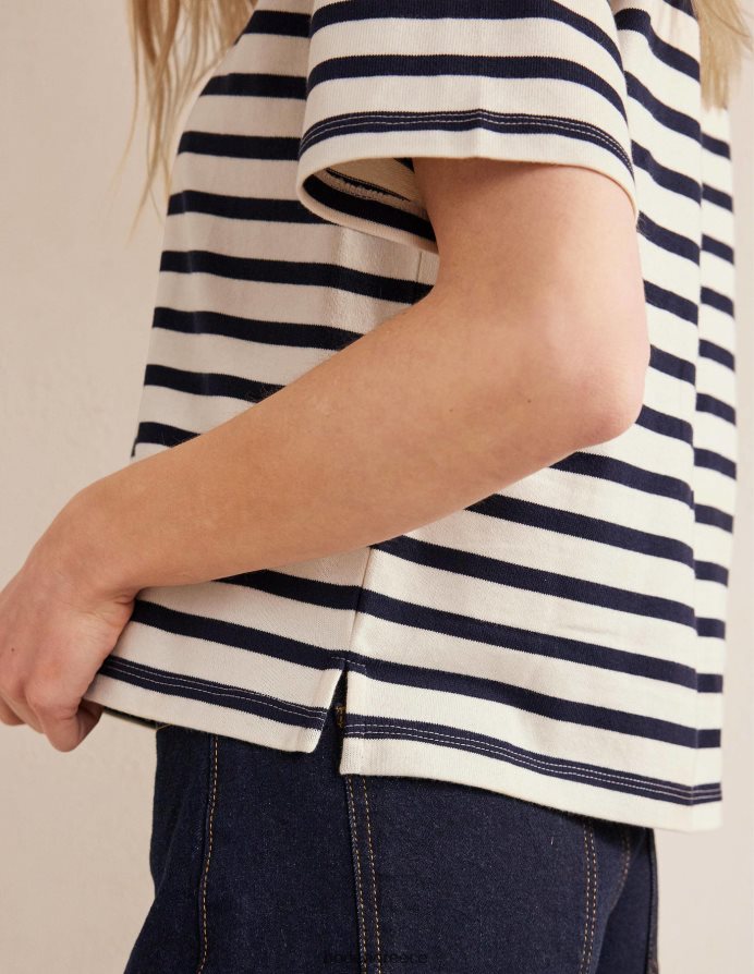 ιβουάρ/ναυτική ρίγα είδη ένδυσης βαρύ βρετονικό μπλουζάκι Boden γυναίκες 464PH81206