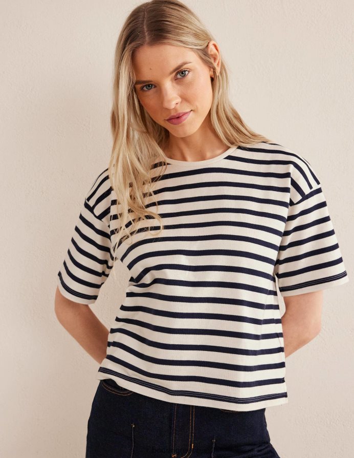 ιβουάρ/ναυτική ρίγα είδη ένδυσης βαρύ βρετονικό μπλουζάκι Boden γυναίκες 464PH81206