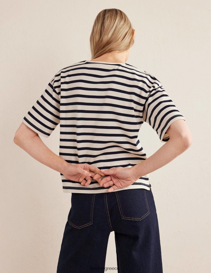 ιβουάρ/ναυτική ρίγα είδη ένδυσης βαρύ βρετονικό μπλουζάκι Boden γυναίκες 464PH81206