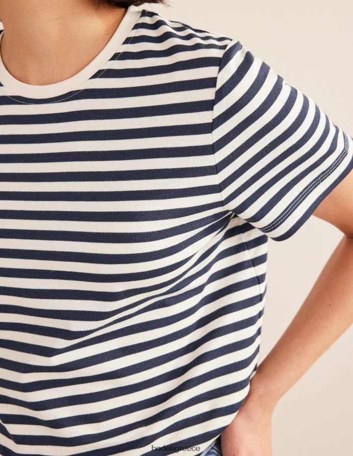 ιβουάρ/ναυτική ρίγα είδη ένδυσης τέλειο βαμβακερό μπλουζάκι Boden γυναίκες 464PH8120