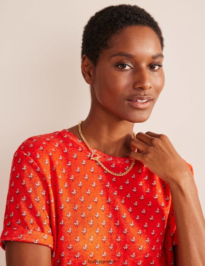 ρουζ αίμα πορτοκαλί & τουλίπα είδη ένδυσης εμπριμέ λινό μπλουζάκι Boden γυναίκες 464PH81265