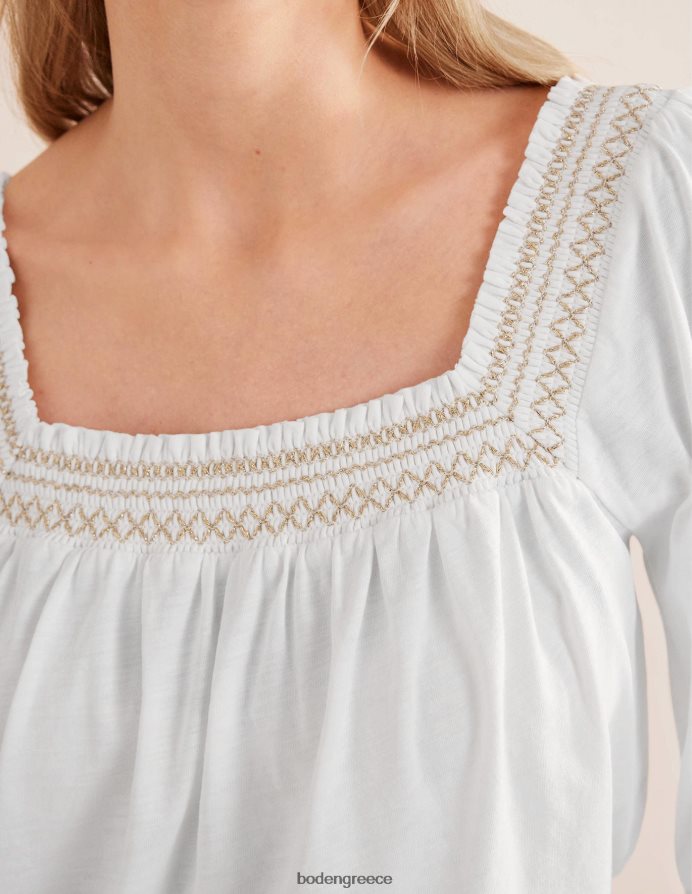 λευκό & χρυσό μεταλλικό είδη ένδυσης Μπλουζάκι με λεπτομέρεια με τετράγωνο λαιμό Boden γυναίκες 464PH81274