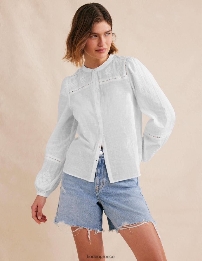 άσπρο είδη ένδυσης μπλουζον μανίκι κεντημένο τοπ Boden γυναίκες 464PH81301