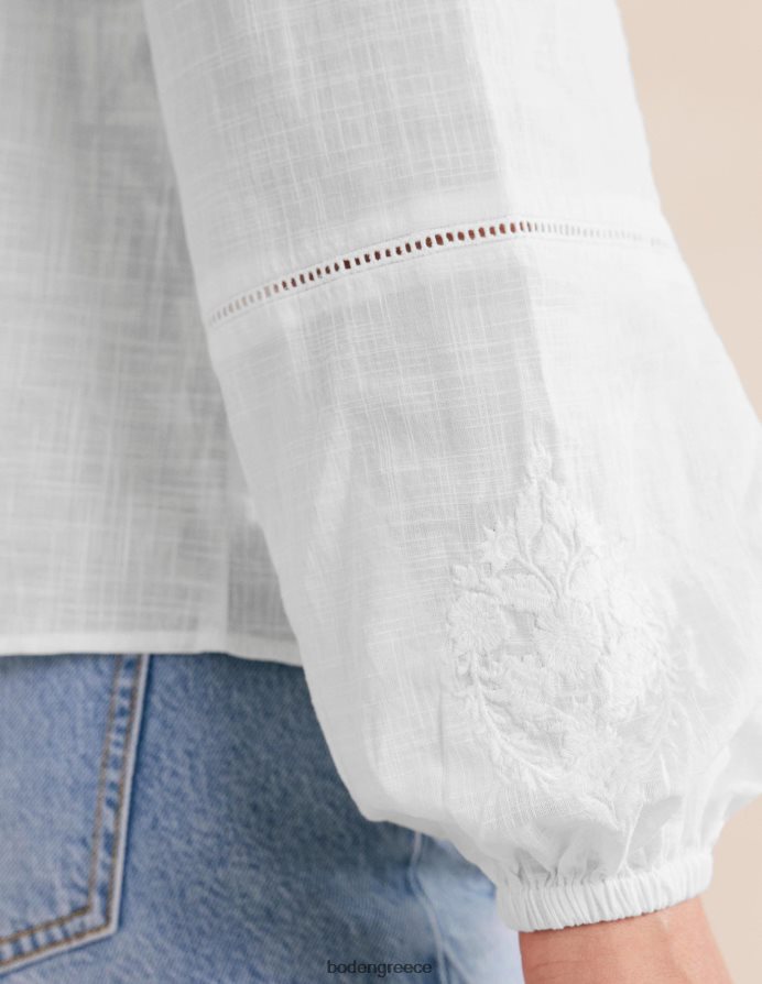 άσπρο είδη ένδυσης μπλουζον μανίκι κεντημένο τοπ Boden γυναίκες 464PH81301