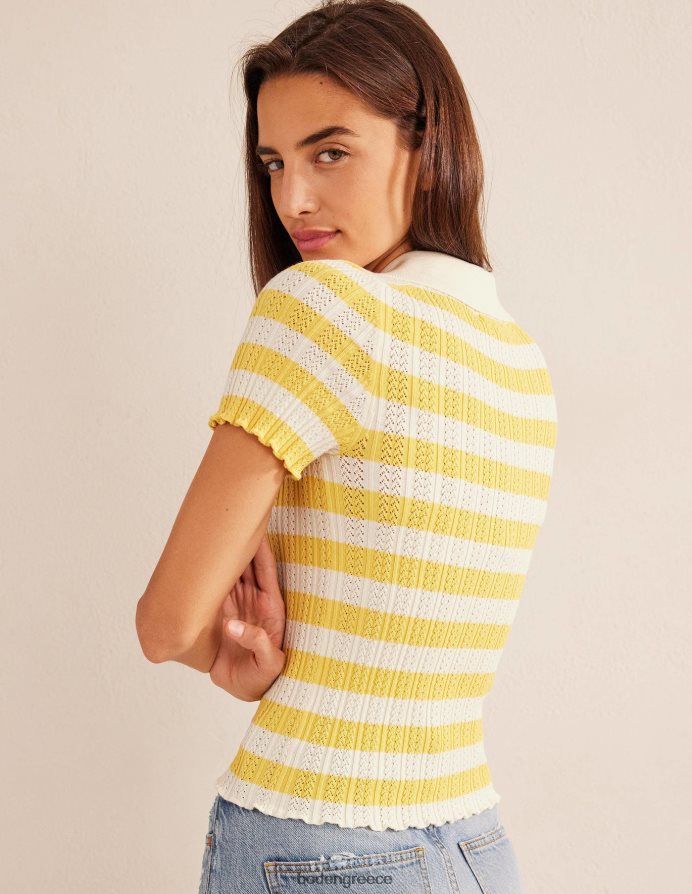 γλυκιά ρίγα κηρήθρας & ελεφαντόδοντου είδη ένδυσης μπλούζα με γιακά με ραβδώσεις Boden γυναίκες 464PH81339