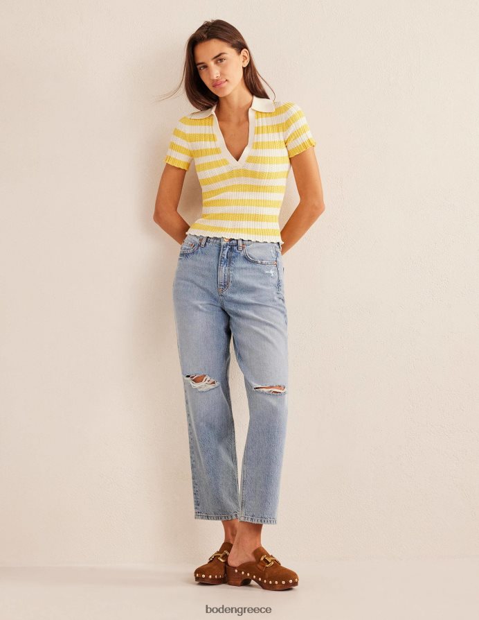 γλυκιά ρίγα κηρήθρας & ελεφαντόδοντου είδη ένδυσης μπλούζα με γιακά με ραβδώσεις Boden γυναίκες 464PH81339