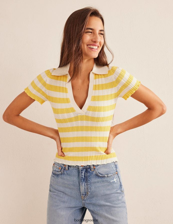 γλυκιά ρίγα κηρήθρας & ελεφαντόδοντου είδη ένδυσης μπλούζα με γιακά με ραβδώσεις Boden γυναίκες 464PH81339