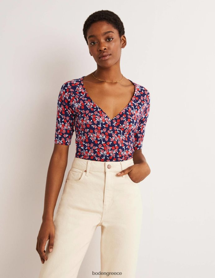 κόκκινο κεράσι & αφηρημένο κλαδάκι είδη ένδυσης κοντομάνικο κάλυμμα Boden γυναίκες 464PH8141