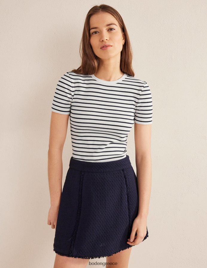 ιβουάρ/ναυτική ρίγα είδη ένδυσης βαμβακερό μπλουζάκι με ραβδώσεις Boden γυναίκες 464PH81457
