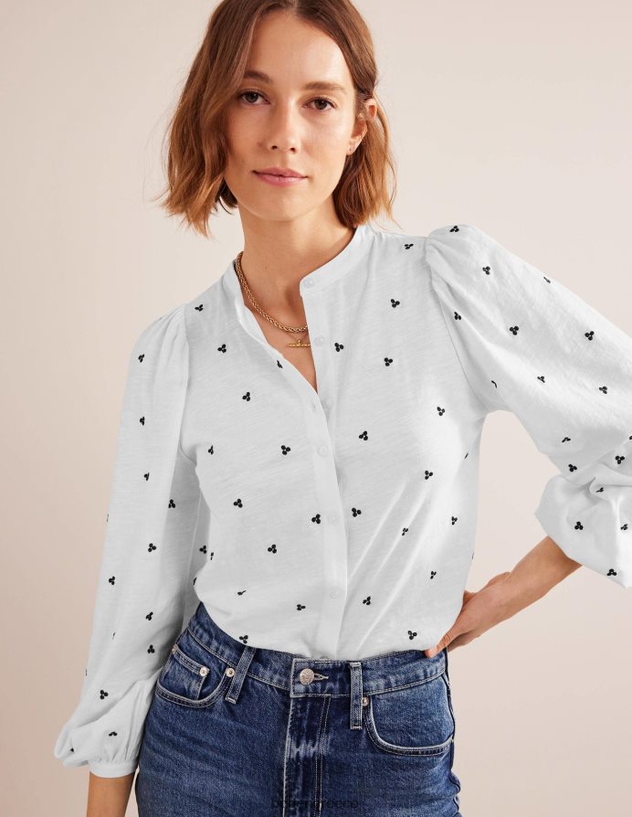 λευκό & μπλε κέντημα είδη ένδυσης μακρυμάνικο κεντημένο τοπ Boden γυναίκες 464PH81464