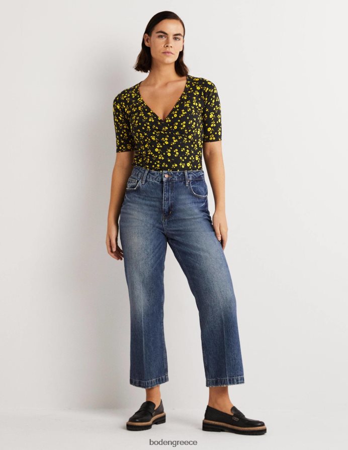 μαύρο & λουλουδάτο κλαδάκι είδη ένδυσης κοντομάνικο κάλυμμα Boden γυναίκες 464PH8146