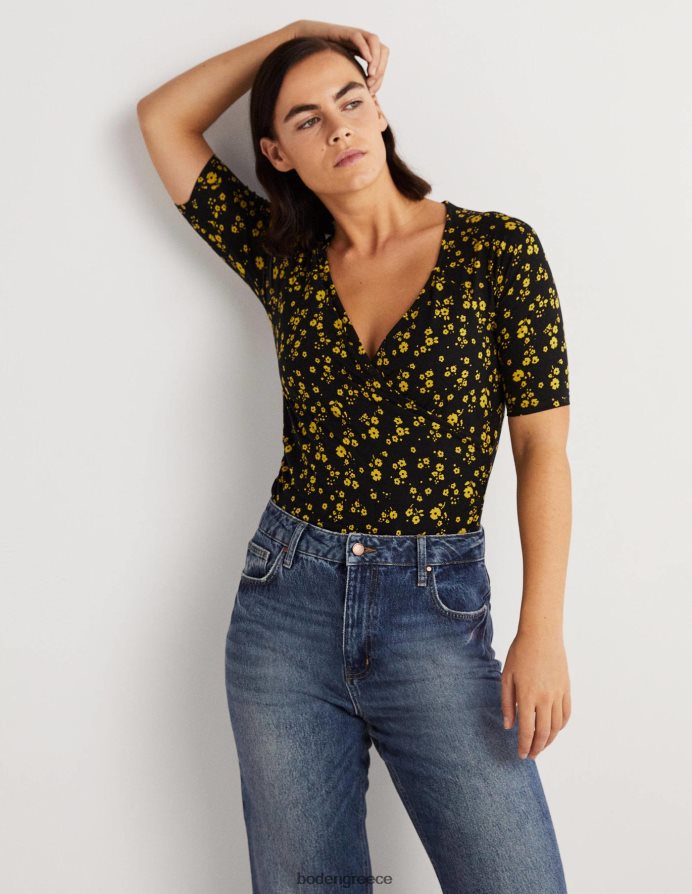 μαύρο & λουλουδάτο κλαδάκι είδη ένδυσης κοντομάνικο κάλυμμα Boden γυναίκες 464PH8146