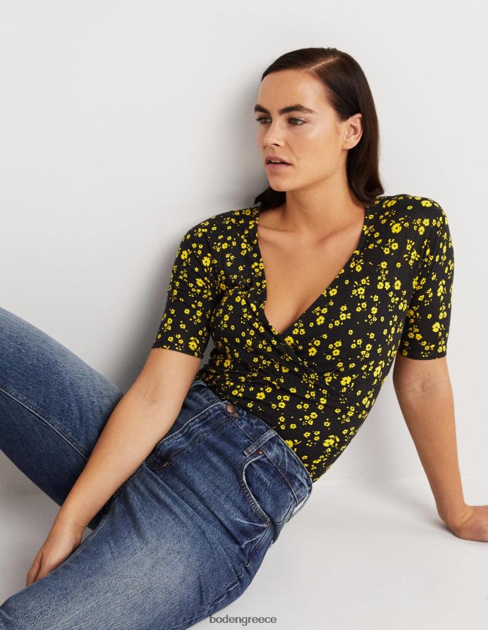 μαύρο & λουλουδάτο κλαδάκι είδη ένδυσης κοντομάνικο κάλυμμα Boden γυναίκες 464PH8146