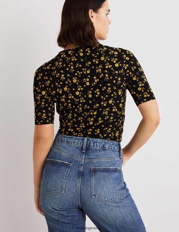 μαύρο & λουλουδάτο κλαδάκι είδη ένδυσης κοντομάνικο κάλυμμα Boden γυναίκες 464PH8146