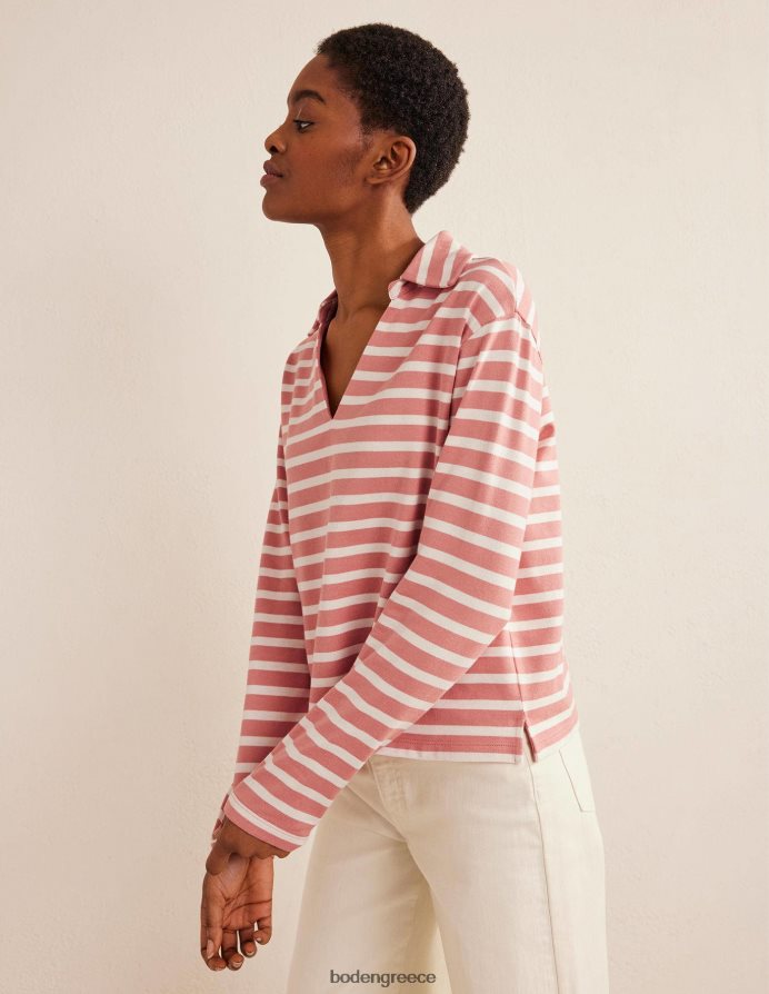 ροζ ροζ/ιβουάρ είδη ένδυσης ριγέ γιακά με εγκοπή Boden γυναίκες 464PH81521